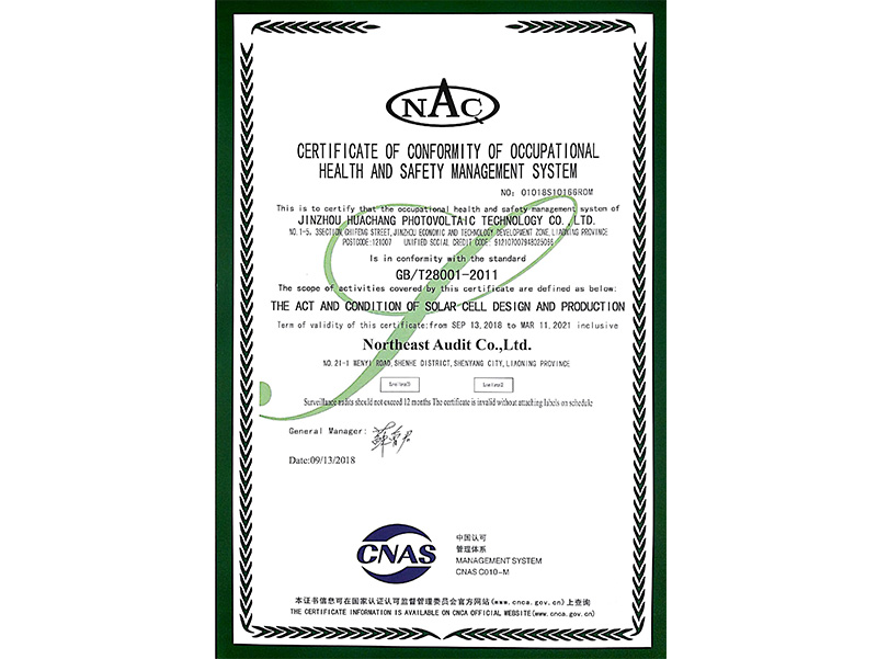 職業健全安全治理體系認證證書（英文）